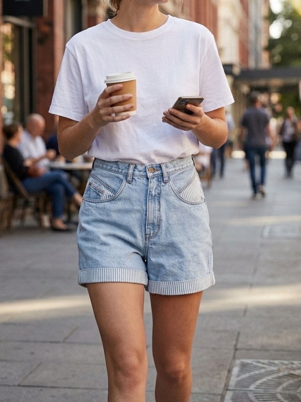 Light Blue High-Rise Denim Shorts for Women